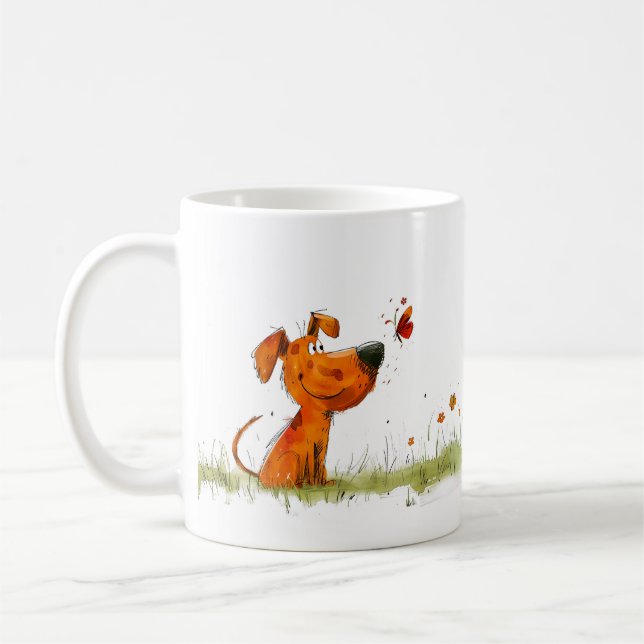 Hund und Schmetterling Cartoon Kaffeetasse (Links)
