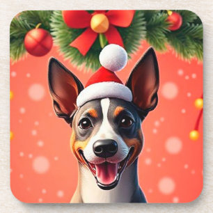 Hund unter festlichen Weihnachtsdekorationen Getränkeuntersetzer