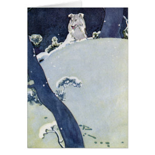 Hund unter Snowy-Kiefern