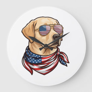 Hund Usa-Flagge Sonnenbrille Bandana Große Wanduhr
