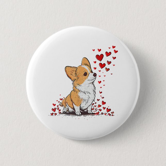 Hund Valentine Niedlich Corgi Valentine s Day Button (Vorderseite)