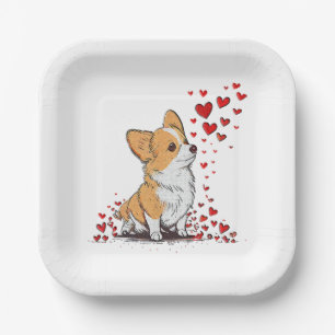 Hund Valentine Niedlich Corgi Valentine s Day Pappteller