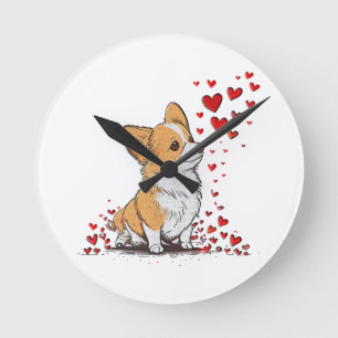Hund Valentinstag Cute Corgi Valentinstag Runde Wanduhr