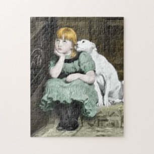 Hund verehrendes Mädchen viktorianisches Gemälde V Puzzle