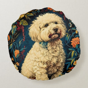 Hund Vintage-Muster Wald Floral Garten Rundes Kissen