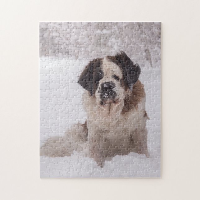 Hund von Saint Bernard im Schnee Puzzle (Vertikal)