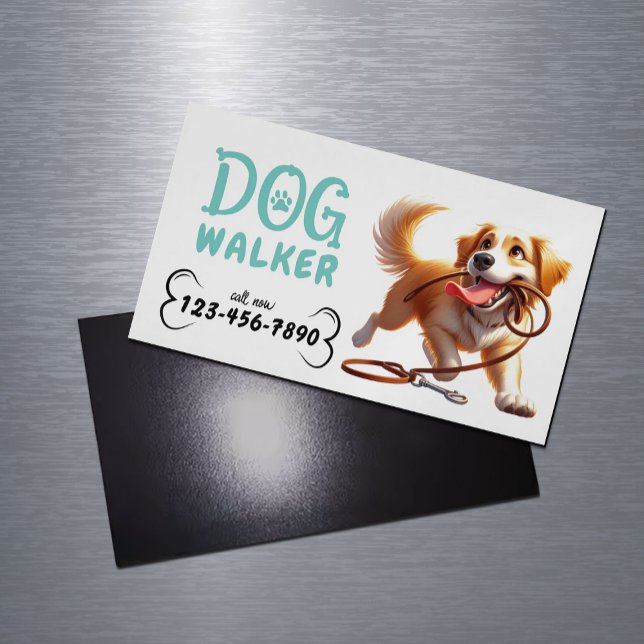 Hund Walker Niedlich Happy Hund Sitzer Magnetische Visitenkarte (Von Creator hochgeladen)