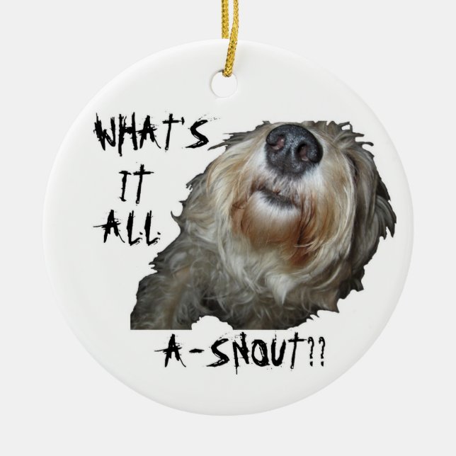 Hund "WAS IST DAS ALLES A-SCHNEE?" Ornament (Vorne)