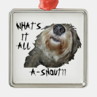 Hund "WAS IST DAS ALLES A-SCHNEE?" Square Ornament