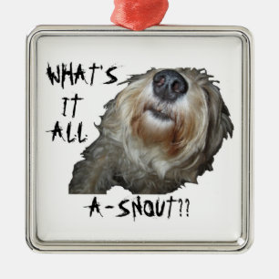 Hund "WAS IST DAS ALLES A-SCHNEE?" Square Ornament