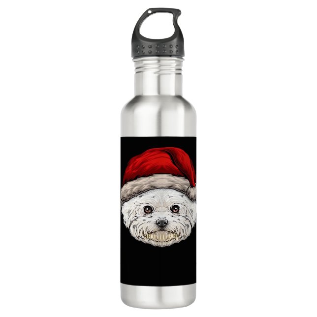 Hund Weihnachten Bichon Santa Hut Auf Einem Bichon Edelstahlflasche (Vorderseite)
