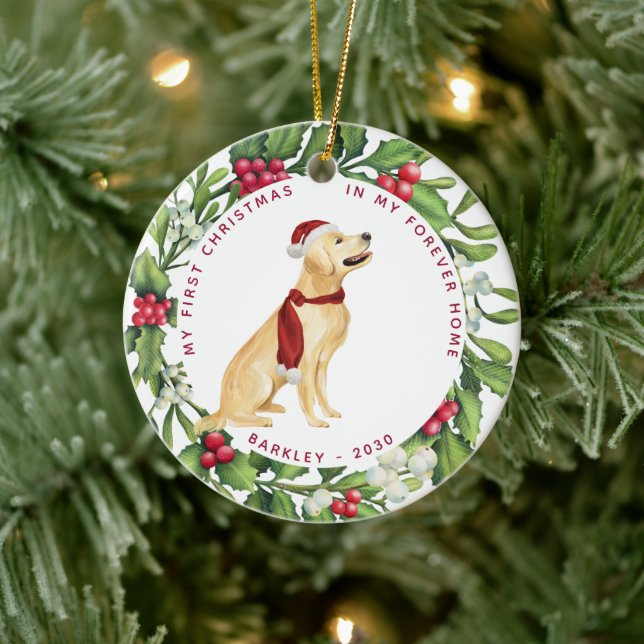Hund Weihnachten Golden Retriever Mistletoe Holida Keramik Ornament (Baum)