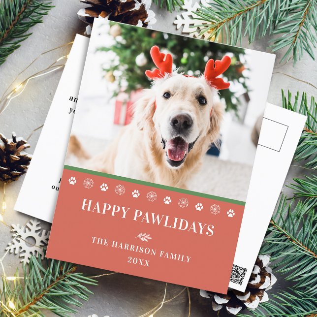 Hund Weihnachts-Foto Happy Pawlidays Feiertagspostkarte (Dog Christmas Photo Happy Pawlidays Holiday Postcard)