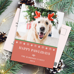 Hund Weihnachts-Foto Happy Pawlidays Feiertagspostkarte