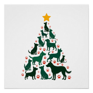 Hund Weihnachtsbaum Shirt - Hunde Weihnachten (1) Poster