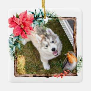 Hund Weihnachtsfoto Keramikornament