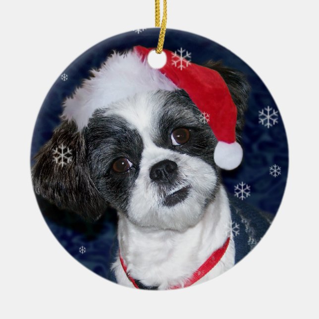Hund WeihnachtsShih Tzu Keramik Ornament (Vorne)