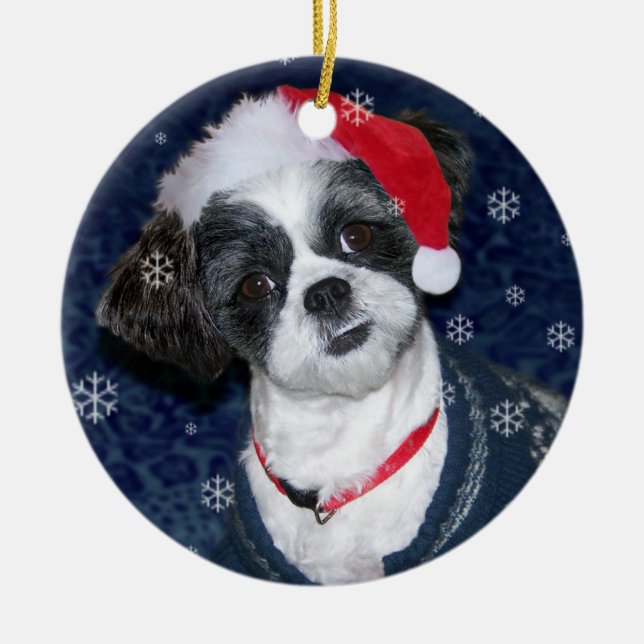 Hund WeihnachtsShih Tzu Keramikornament (Vorne)