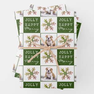Hund Welpe Foto Snowflake Grün Weihnachten Geschenkpapier Set