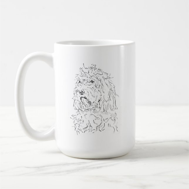Hund zeichnet Kaffeetasse Cockapoo (Links)