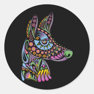 Hund Zucker Schädel Dia De Los Muertos Süße Mexika Runder Aufkleber