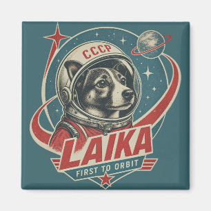 Hund zuerst im Orbit Retro Vintage Astronaut Hund Magnet