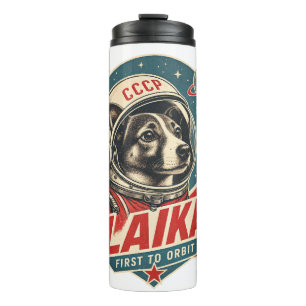 Hund zuerst im Orbit Retro Vintage Astronautenhund Thermosbecher