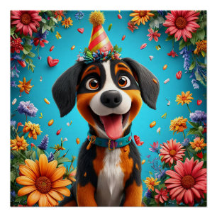 Hund zum Geburtstag feiernd Poster