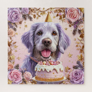 Hund zum Geburtstag mit Kuchen feiert Puzzle