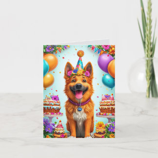 Hund zum Geburtstag mit Kuchen und Ballons Einladung