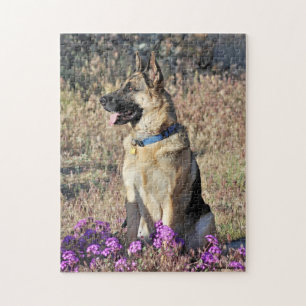 Hund zur Rettung der deutschen Hirte mit Blume Puzzle