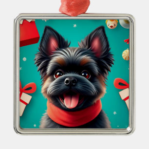 Hund zwischen Weihnachtsdekorationen Ornament Aus Metall