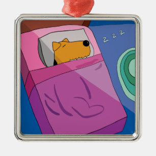 Hündchen in der Bett-Verzierung Silbernes Ornament