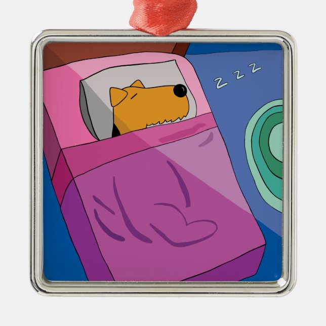 Hündchen in der Bett-Verzierung Silbernes Ornament (Vorne)