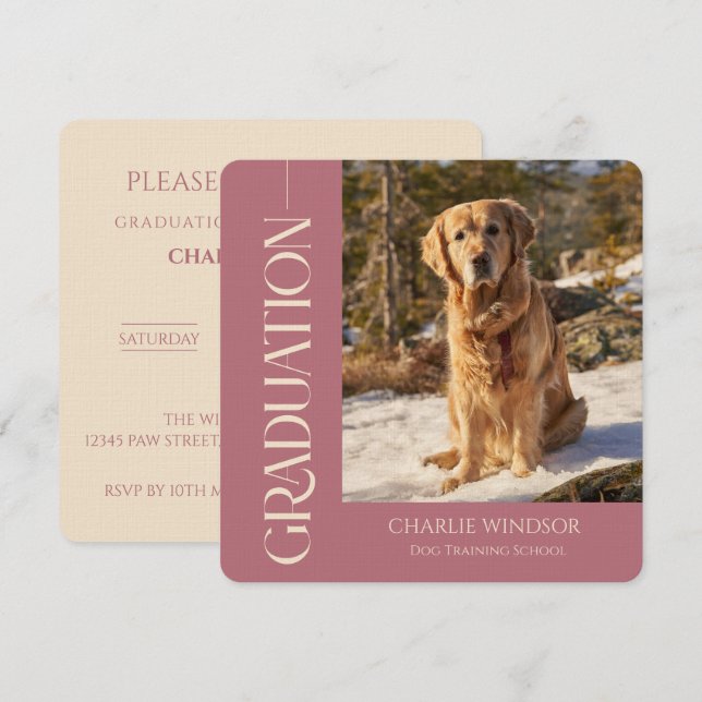 Hunde-Abschluss-Einladungskarten Roségold (Vorne/Hinten)