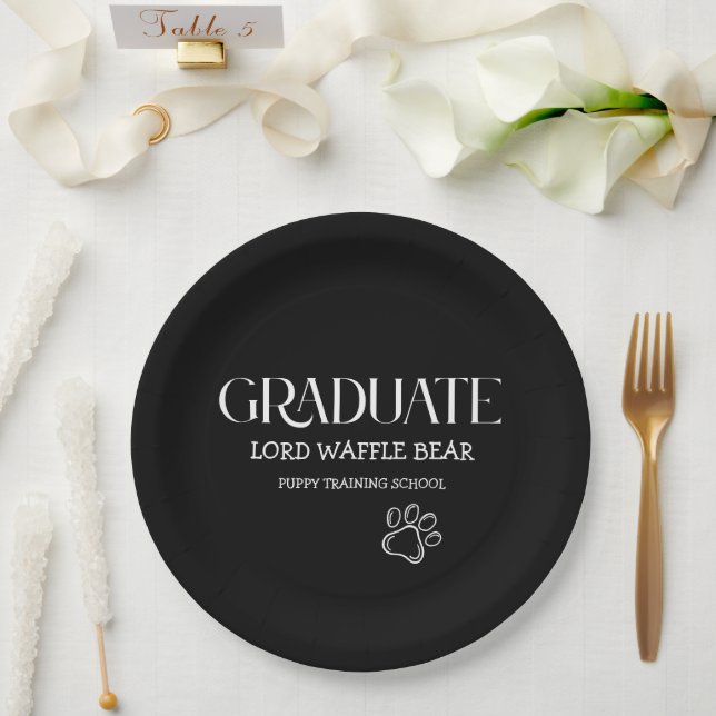 Hunde-Abschlussfeier Welpen-Party Schwarz Pappteller (Hochzeit)