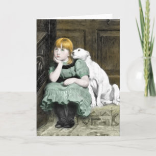 Hunde Adoring Girl Viktorianisch Painting Karte