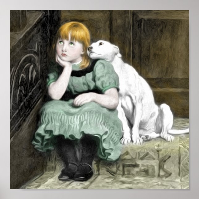 Hunde Adoring Girl Viktorianisch Painting Poster (Vorne)