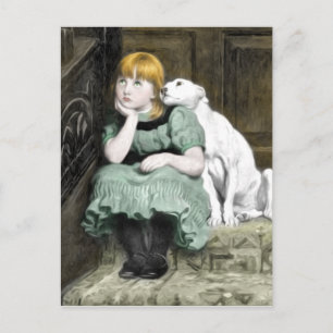 Hunde Adoring Girl Viktorianisch Painting Postkarte