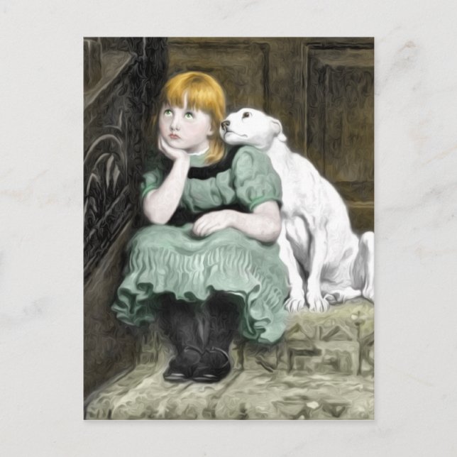 Hunde Adoring Girl Viktorianisch Painting Postkarte (Vorderseite)