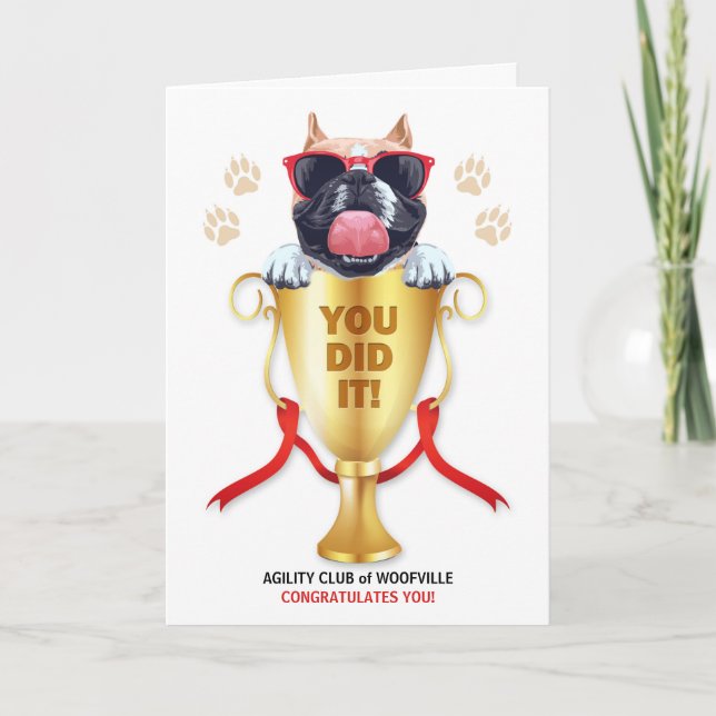 Hunde Agility Glückwunsch Funny Trophy mit Namen Karte (Vorderseite)