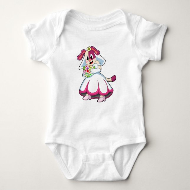Hunde als Braut mit Hochzeitskleid & Blume Baby Strampler (Vorderseite)