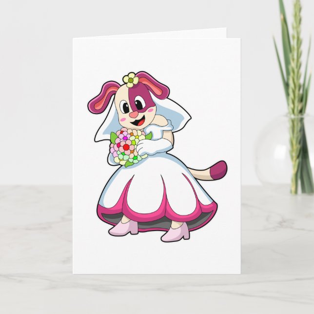Hunde als Braut mit Hochzeitskleid & Blume Karte (Vorderseite)