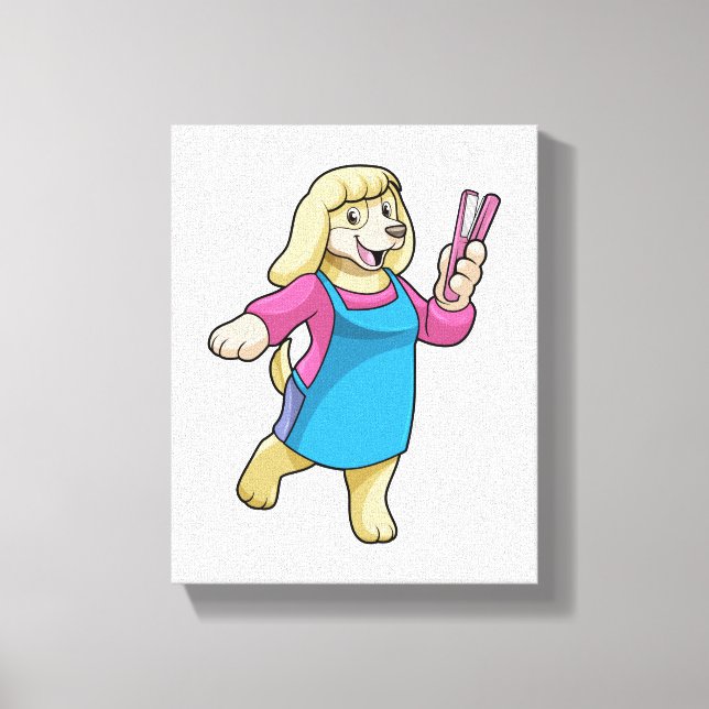 Hunde als Friseur mit Kamm Leinwanddruck (Vorderseite)