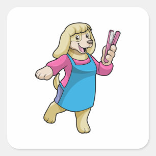 Hunde als Friseur mit Kamm Quadratischer Aufkleber