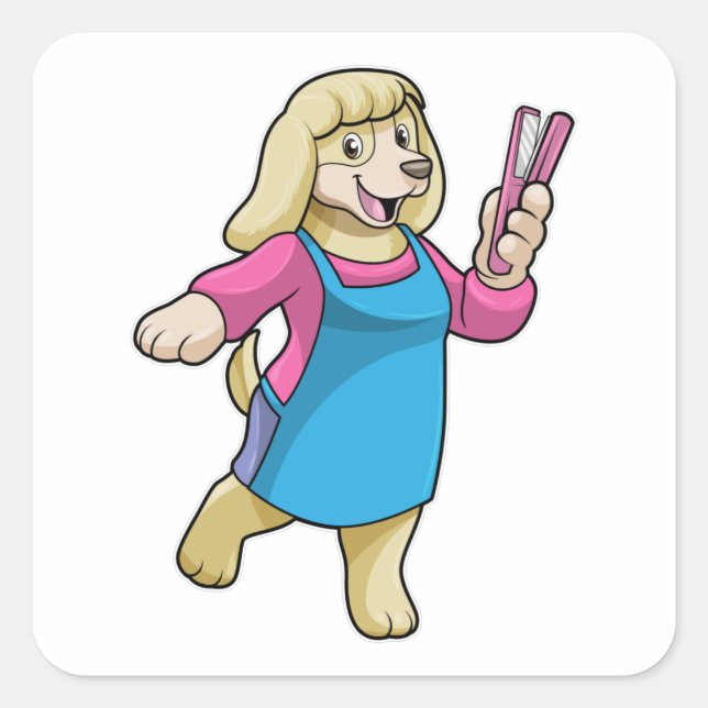 Hunde als Friseur mit Kamm Quadratischer Aufkleber (Vorderseite)