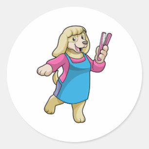 Hunde als Friseur mit Kamm Runder Aufkleber