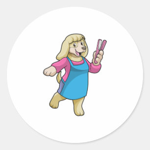 Hunde als Friseur mit Kamm Runder Aufkleber