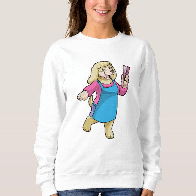 Hunde als Friseur mit Kamm Sweatshirt (Vorderseite)