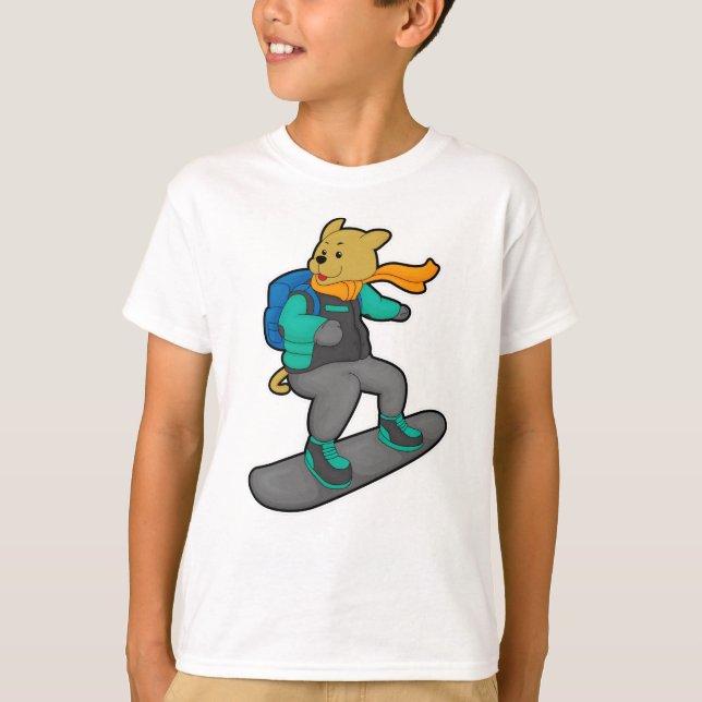 Hunde als Snowboarder mit Snowboard & Backpack T-Shirt (Vorderseite)